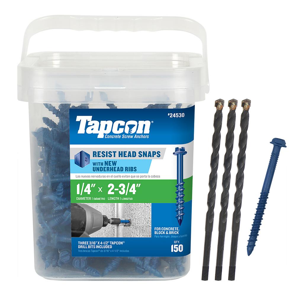Block & Brick 1/4 x 21/4 Qty 250 1/4 Tapcon Style Concrete Screws with