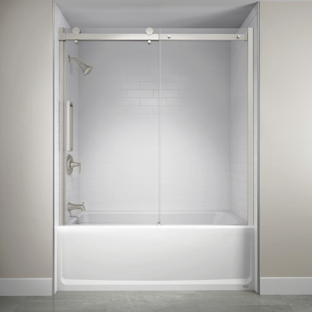 JACUZZI 60 in. x 59 in. Semi-Frameless Exposed Sliding Shower Door in ...