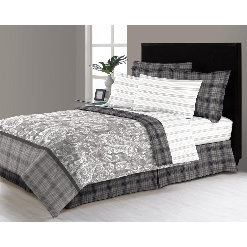 Bed In A Bag Queen Comforters Comforter Sets Bedding Bath East Millburn Gray 8 Piece Queen Bed In A Bag Comforter Set