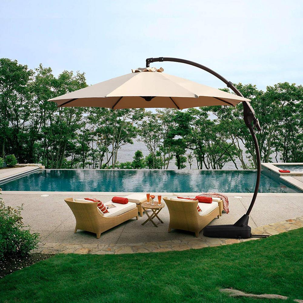 Boyel Living 12 Ft Cantilever Patio Umbrella With Base In Beige Td1000005 The Home Depot