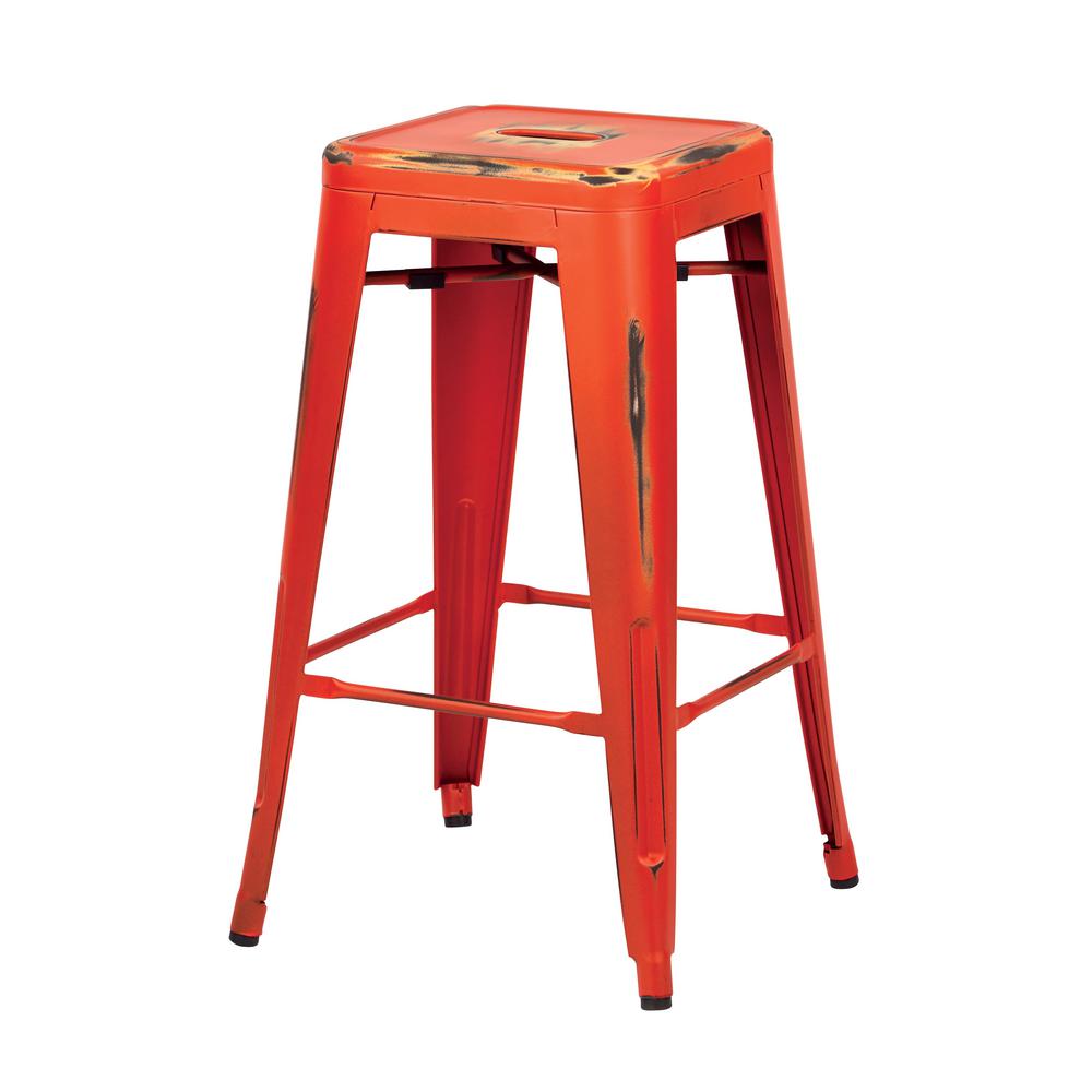 Orange Bar Stools Kitchen Dining Room Furniture The Home Depot Bristow 26 In Antique Orange Metal Barstools