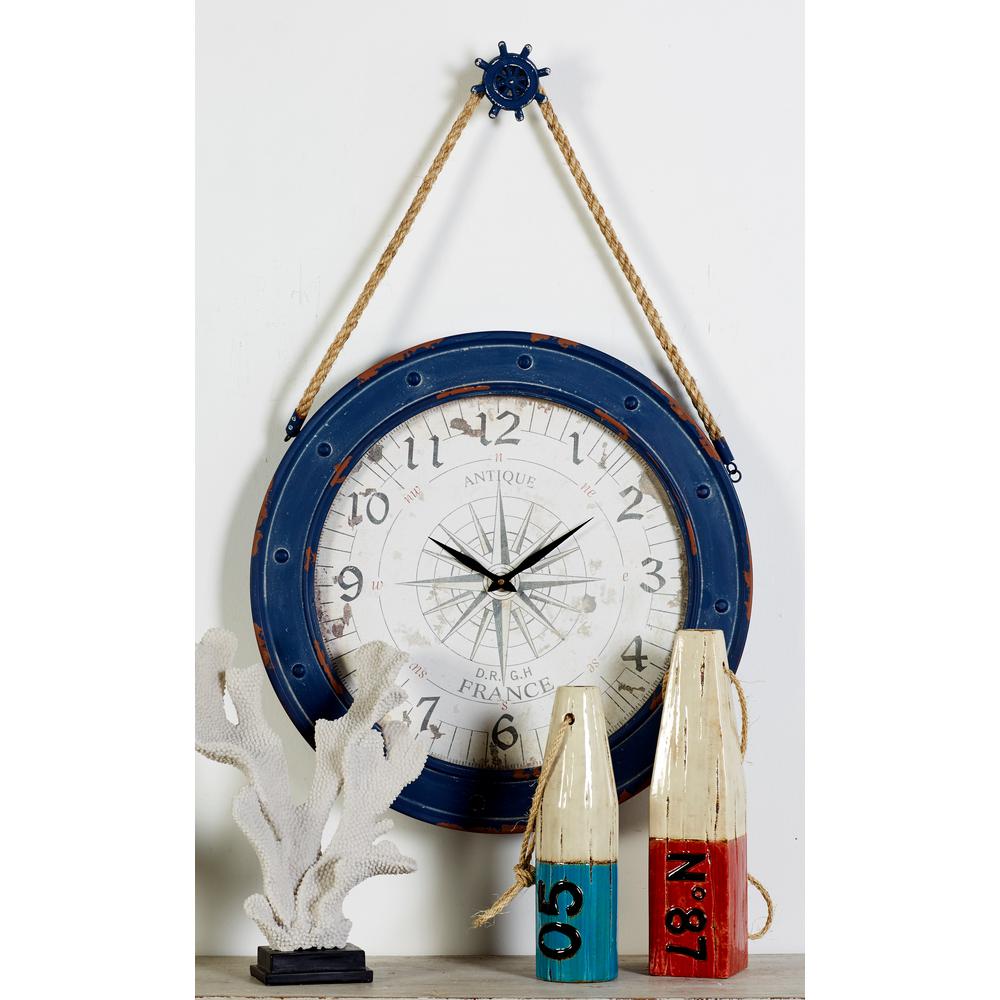 Blue Compass Wall Clock with Rope and Pulley Design Hanger
