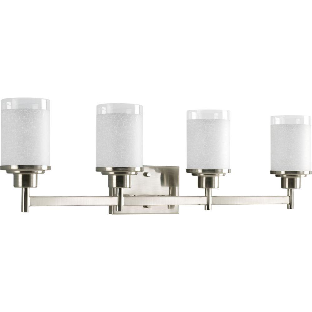 Progress Lighting Alexa Collection 31 In 4 Light Brushed Nickel Bathroom Vanity Light With Glass Shades P2998 09 The Home Depot