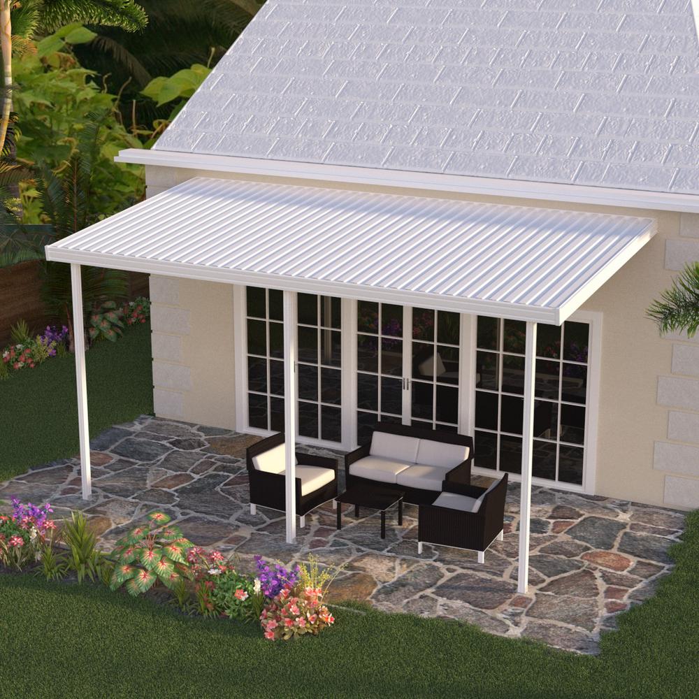 Integra 14 ft. x 8 ft. White Aluminum Attached Solid Patio Cover with 3