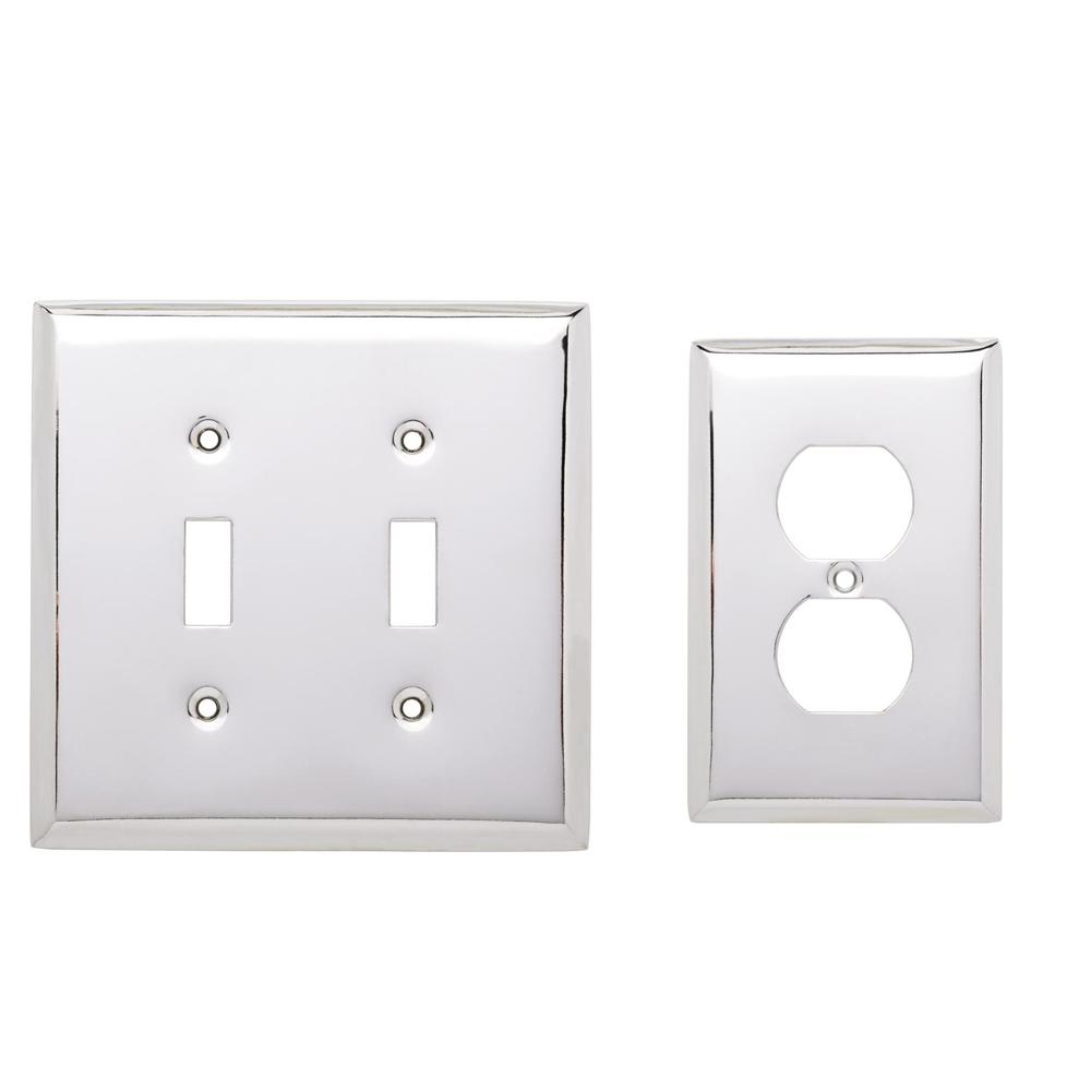 Hampton Bay Stamped Square Decorative Switch And Duplex Outlet Cover Polished Chrome 2 Pack