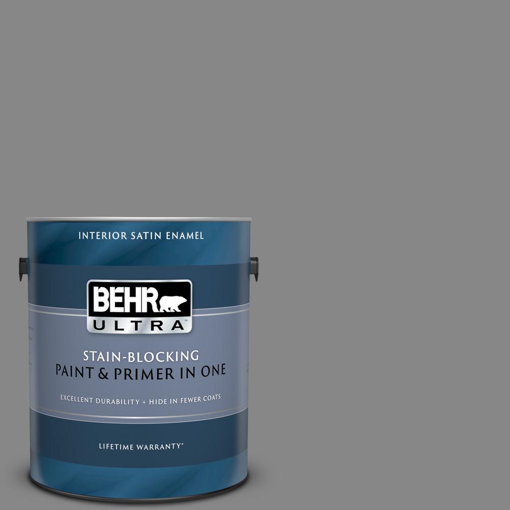 Behr Ultra 1 Gal Ppu26 04 Falcon Gray Satin Enamel Interior Paint And Primer In One