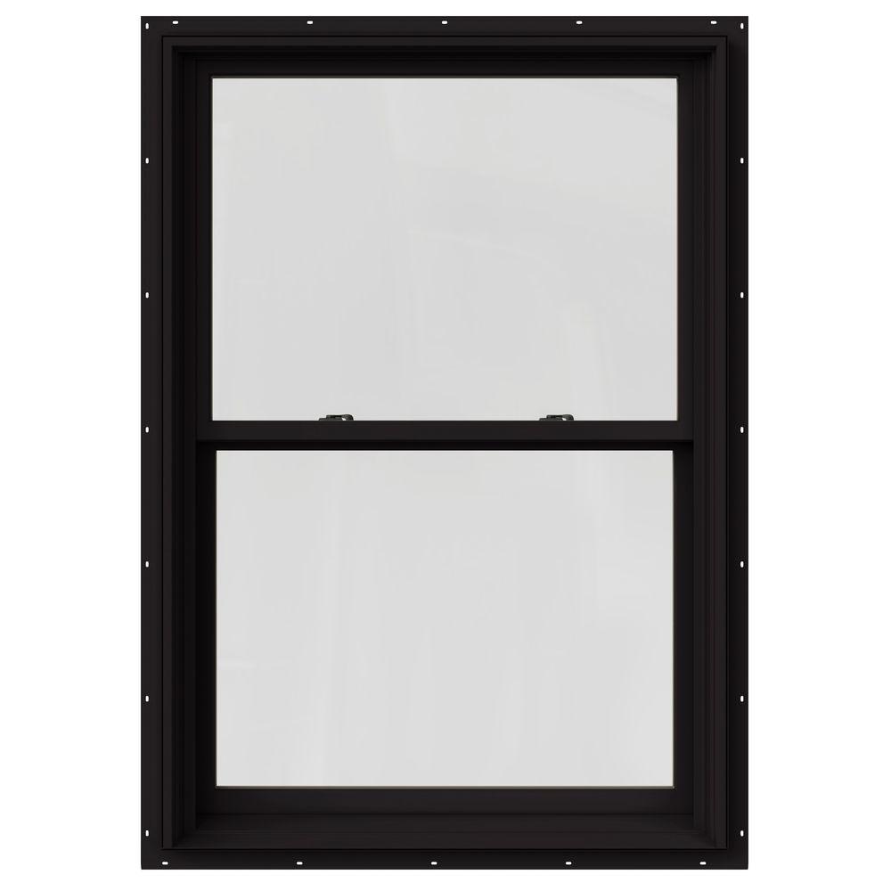 37 375 In X 60 In W 2500 Series Black Painted Clad Wood Double Hung Window W Natural Interior And Screen