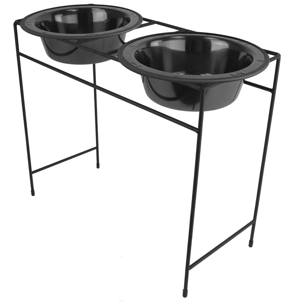 Platinum Pets 10 Cup Modern Double Diner Feeder with Dog Bowls, Black Chrome by Platinum Pets