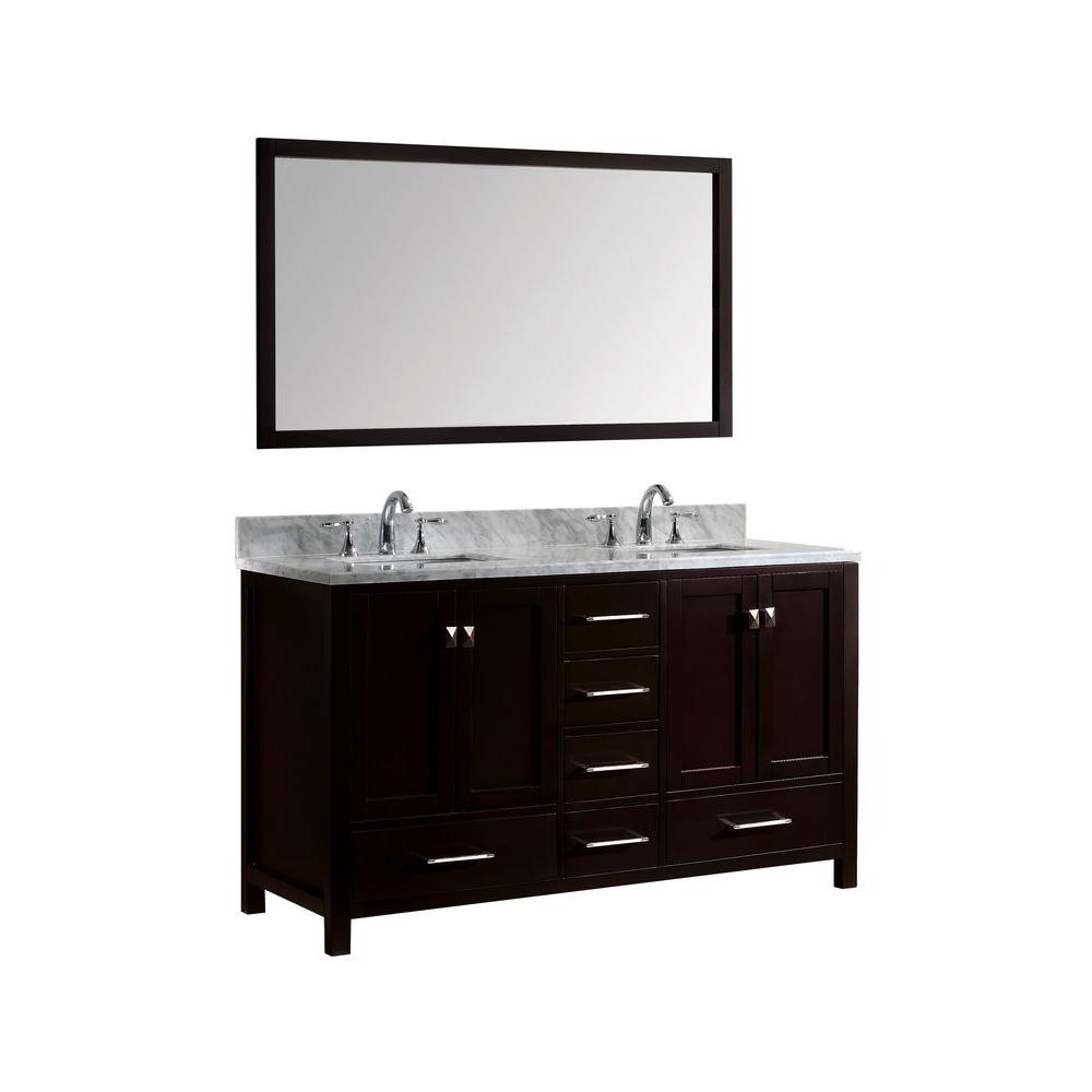 Virtu USA Caroline Avenue 60 in. W Bath Vanity in Espresso with Marble
