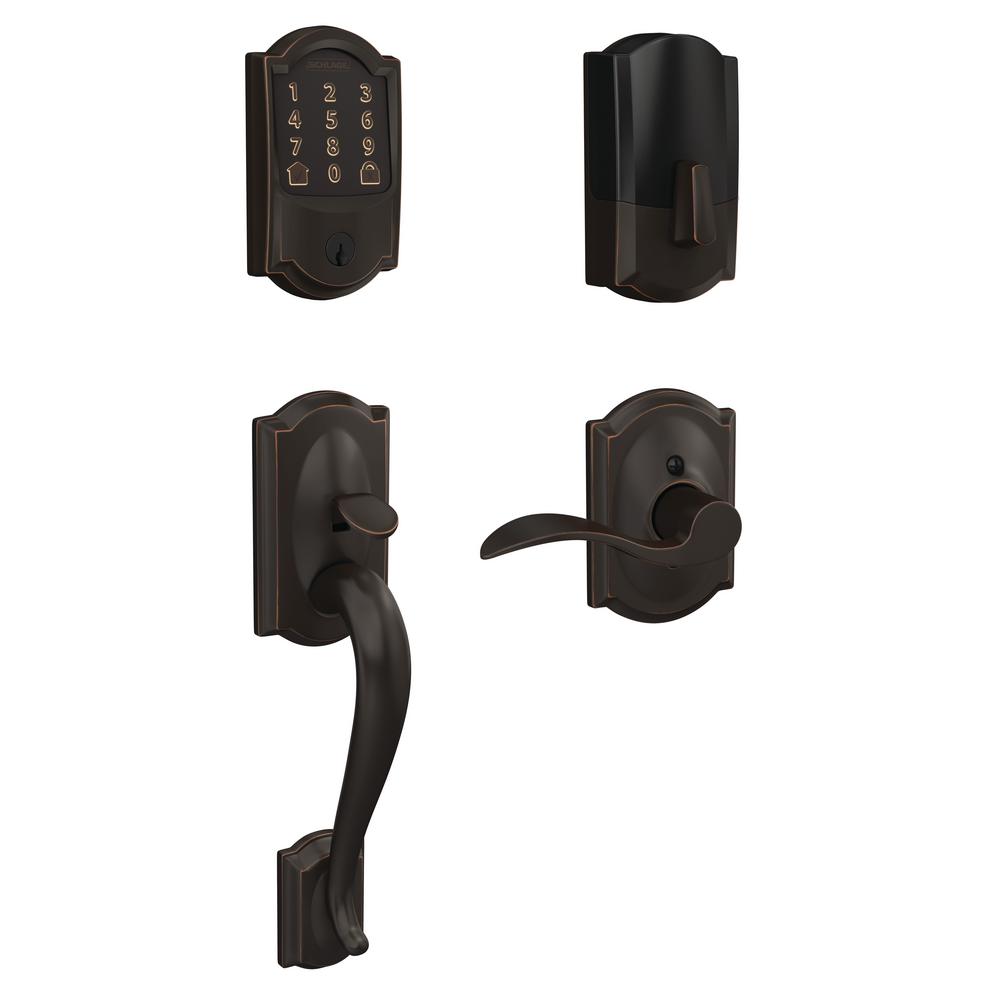 Camelot Encode Smart Wifi Door Lock With Alarm And Accent Lever Handleset In Aged Bronze