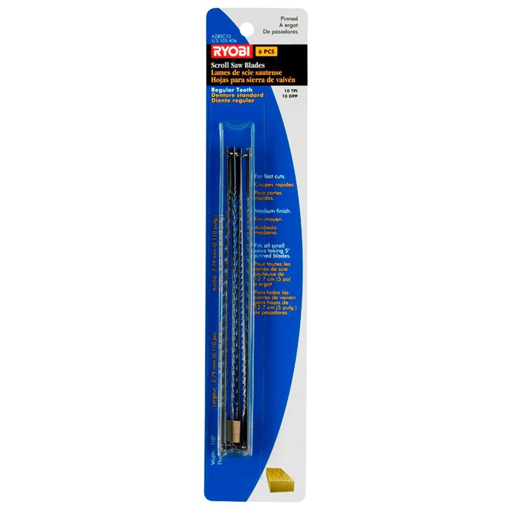 Ryobi 5 inch x 10 TPI Regular Pinned Scroll Saw Blades (6-Pack) by Ryobi