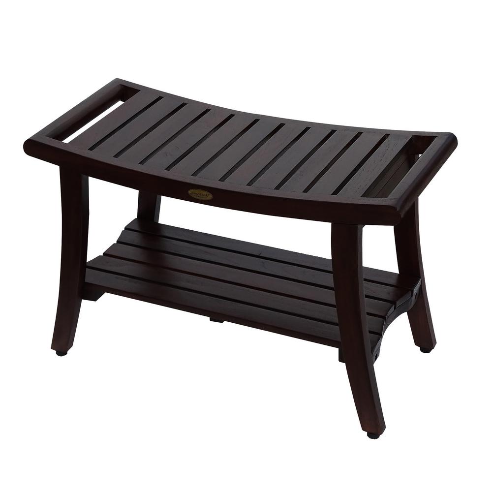 DecoTeak Harmony 30 in. Teak Shower Bench with Shelf And LiftAide Arms
