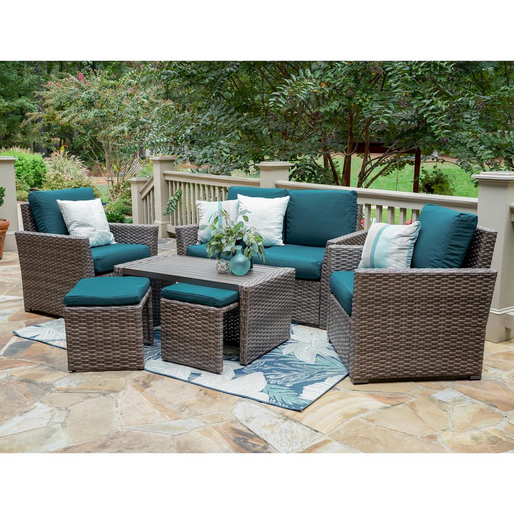 Leisure Made Newton 6 Piece Wicker Patio Seating Set With Peacock Cushions 844019 Pea The Home Depot - Wicker Patio Seating Sets Leisure Made Newton 6 Piece Wicker Patio Seating Set With Peacock Cushions 844019 Pea The Home Depot - Wicker Patio Seating Sets
