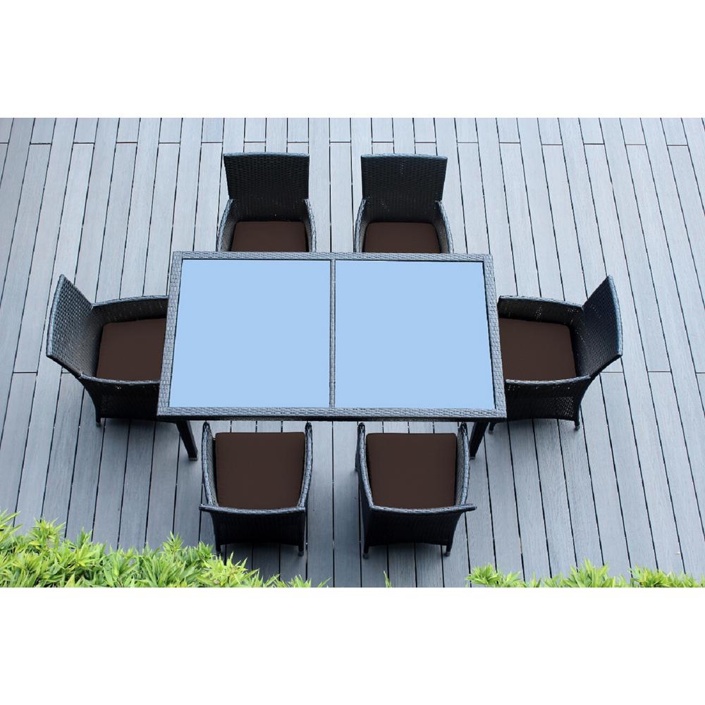 Ohana Depot Black 7Piece Wicker Patio Dining Set with Spuncrylic Brown