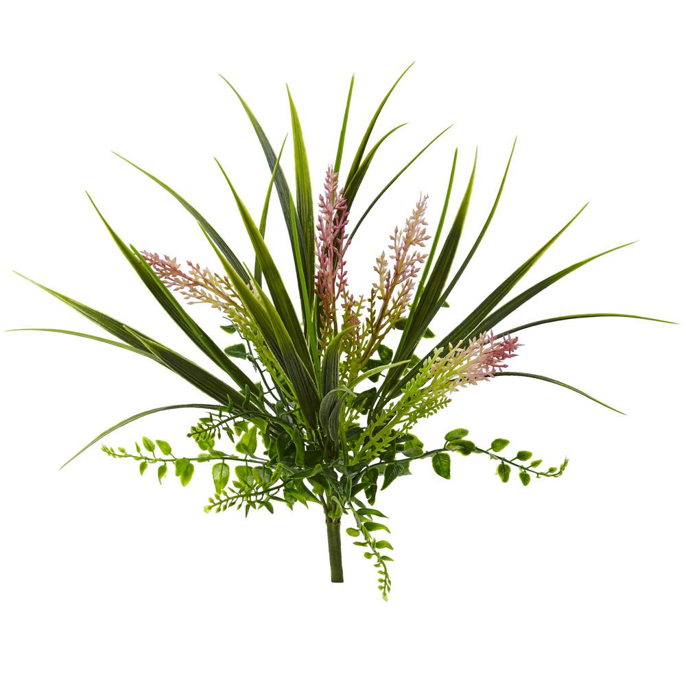 Nearly Natural Indoor 11 in. Grass and Fern Artificial Plant (Set of 12