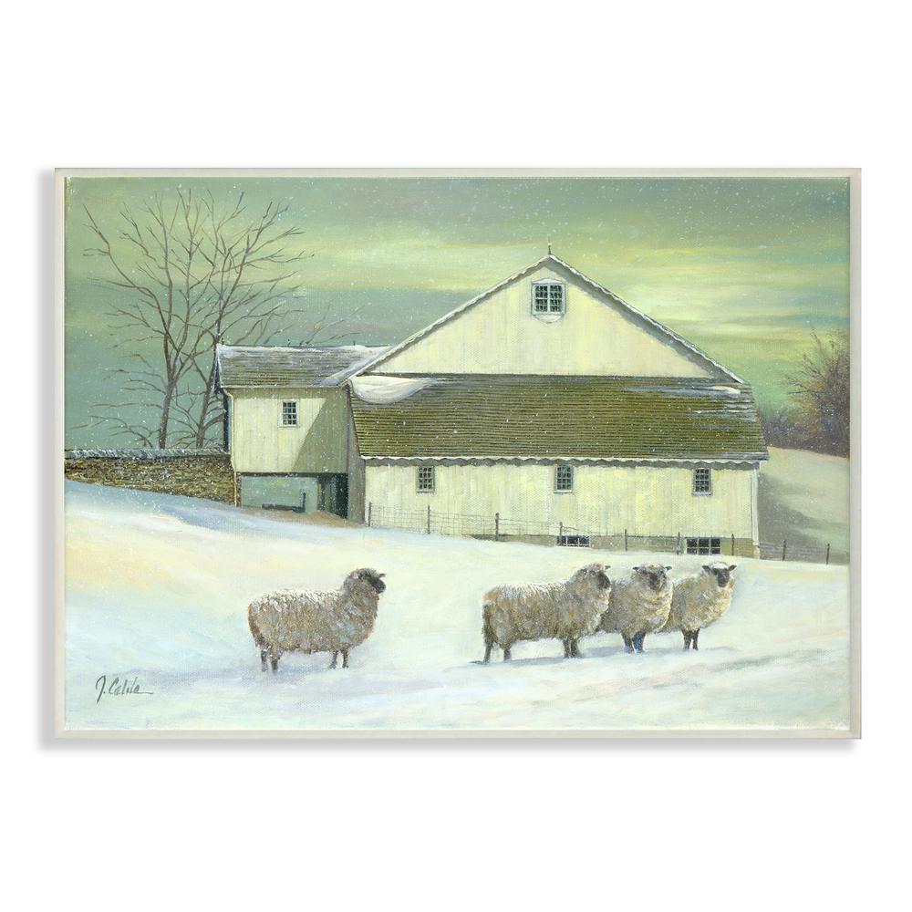 The Stupell Home Decor Collection 10 In X 15 In Sheep In Front Of The Farmhouse Green Toned Painting By Jerry