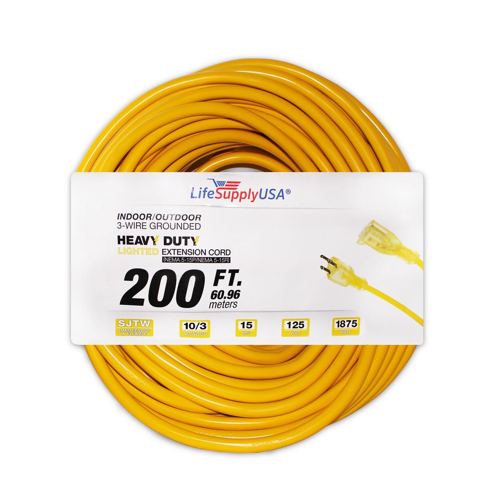 Lifesupplyusa 200 Ft 10 3 Sjt Lighted End Extension Cord 15 Amp 300 Volt 1875 Watt Super Heavy Duty Outdoor Jacket 2 Pack 2103200ft The Home Depot