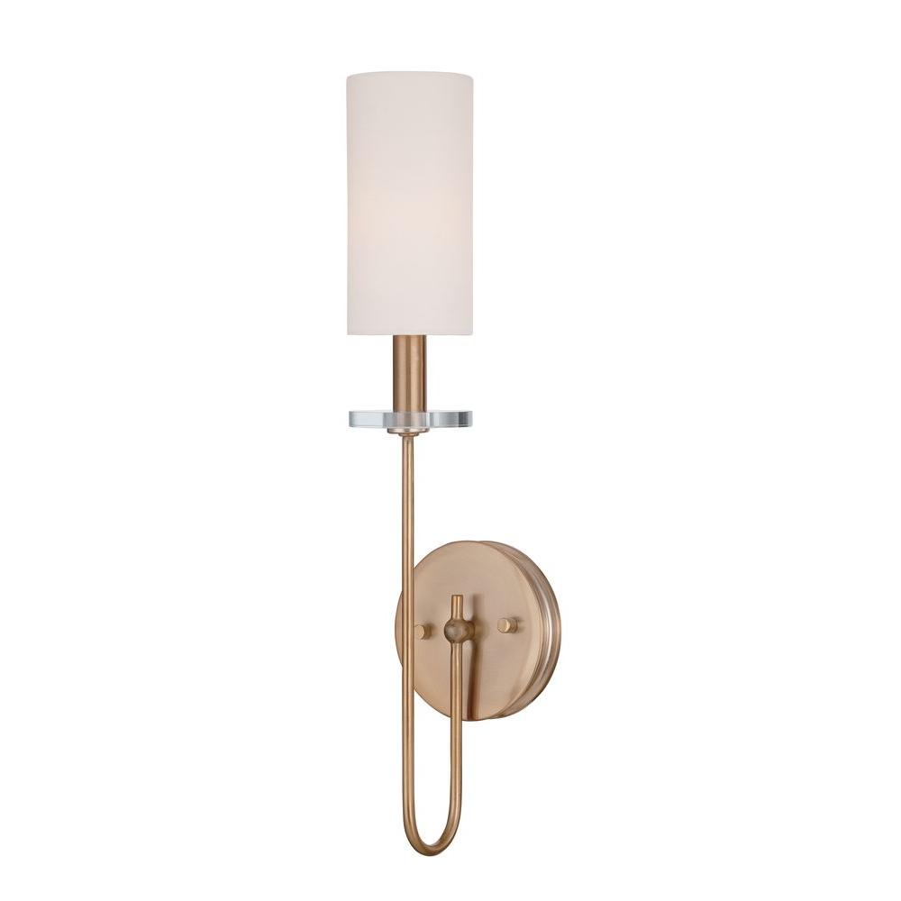 Monroe Collection Satin Gold Sconce with White Fabric Shade