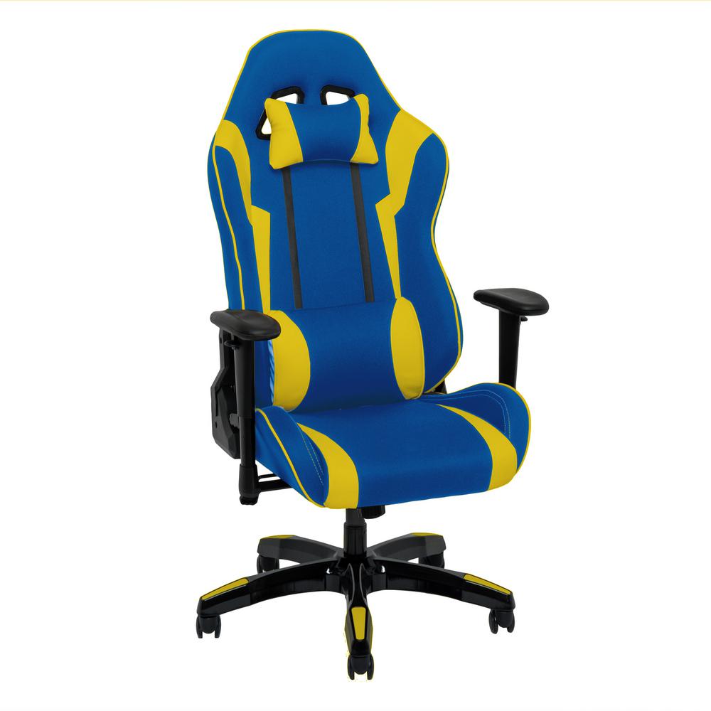 corliving blue and yellow high back ergonomic office gaming chair with  height adjustable armslof804g  the home depot