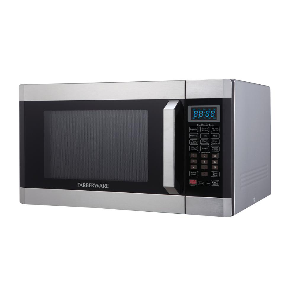 Farberware 1 6 Cu Ft 1100 Watt Countertop Microwave Oven With Smart Sensor In Stainless Steel Platinum Farberware 1 6 Cu Ft 1100 Watt Countertop Microwave Oven With Smart Sensor In Stainless Steel Platinum