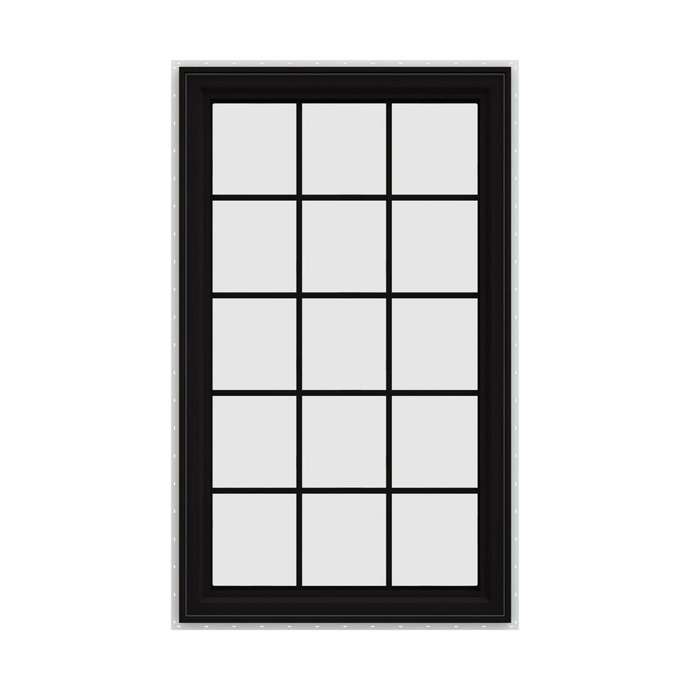 36 In X 60 In V 4500 Series Black Finishield Vinyl Right Handed Casement Window With Colonial Grids Grilles