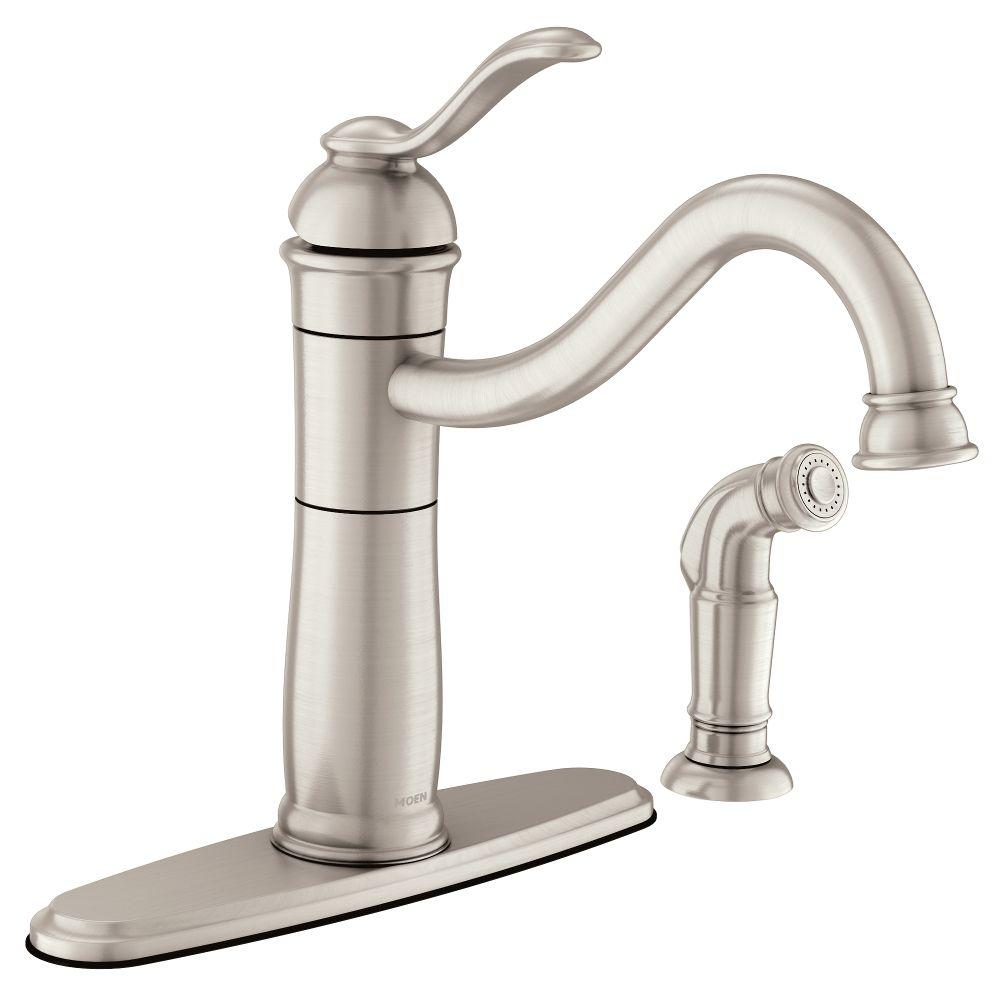 Moen Walden Single Handle Standard Kitchen Faucet With Side Sprayer In Spot Resist Stainless 87427msrs The Home Depot