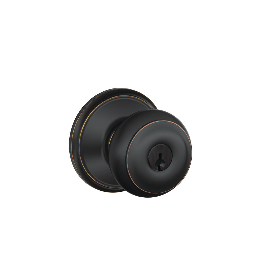 Schlage Georgian Series Aged Bronze Door Knob Keyed Entry Door