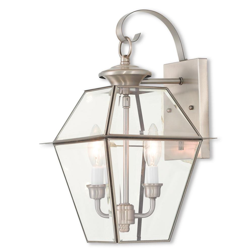 Livex Lighting Outdoor Wall The Home Westover 2 Light Brushed Nickel Outdoor Wall Mount Lantern