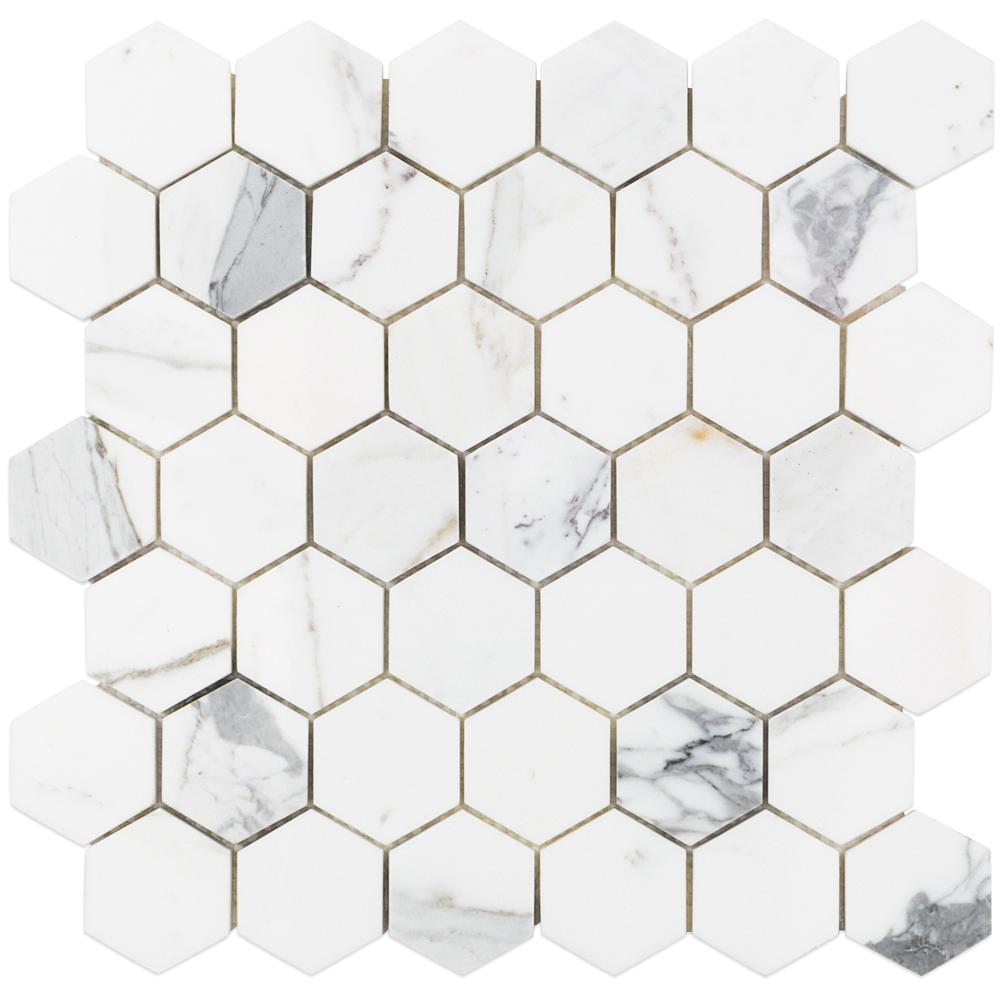 Hexagon Multi Color Floor Tile Samples The Home Depot Hexagon Calacatta Marble Mosaic 3 In X 6 10 Mm Tile