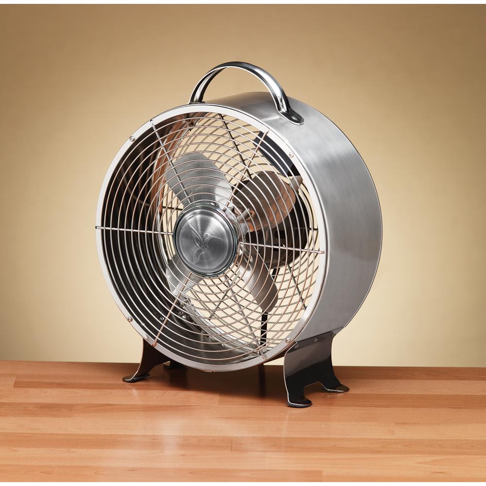 Designer Aire 9 In 3 Speed Stainless Retro Metal Table Fan