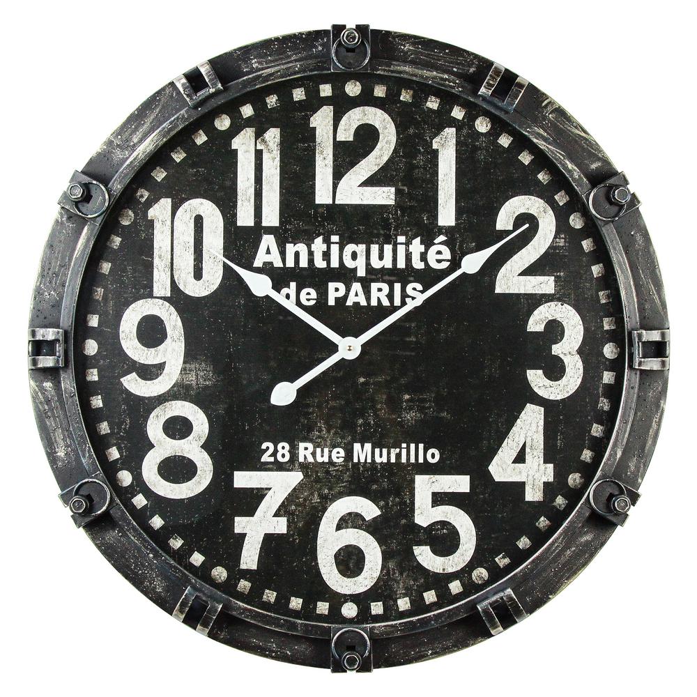 Oversized 23 In Yosemite Home Decor Black Wall Clocks Antique De Paris Distressed Black Og Wall Clock