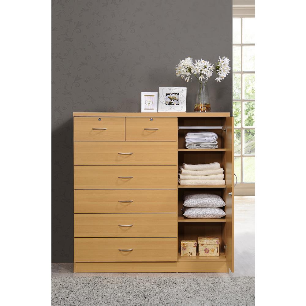 Hodedah 7 Drawer Beech Chest Of Drawers With Door Hi71dr Beech