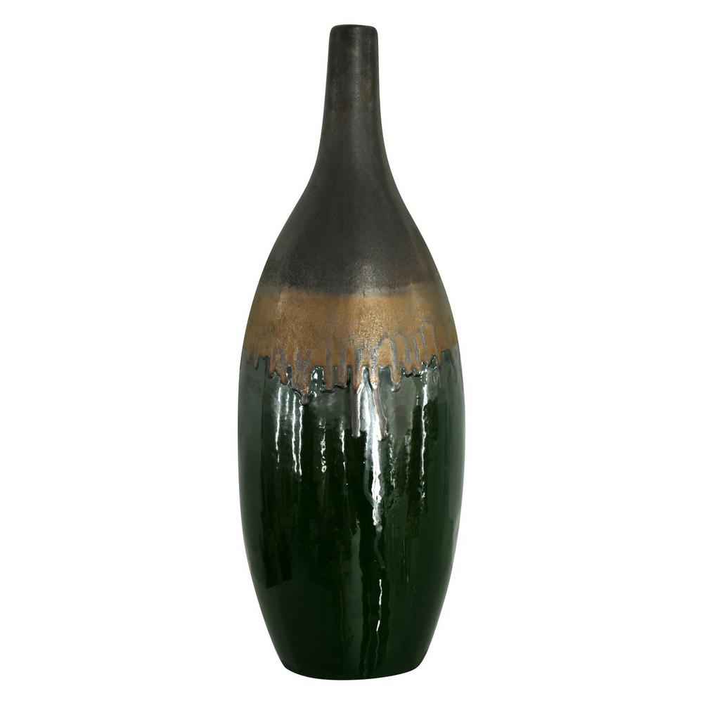 Litton Lane 20 in. Glazed Green Ceramic CactusShaped Decorative Vase