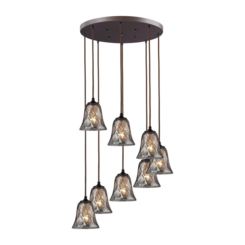 Titan Lighting Darien 8 Light Round Pan Oil Rubbed Bronze With Mercury Glass Pendant Tn 473215