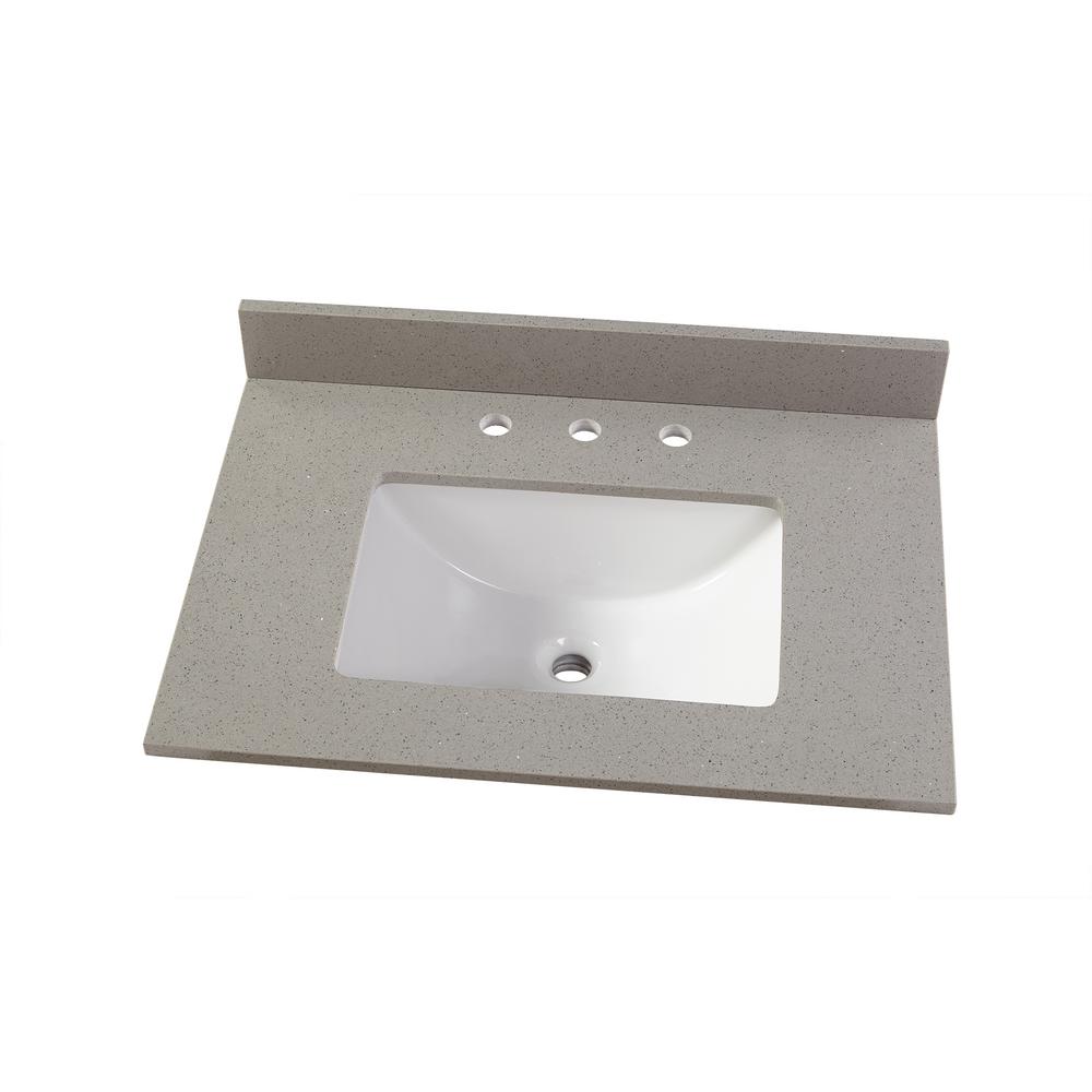 Vanity Top W Backsplash Engineered Quartz White Single ...