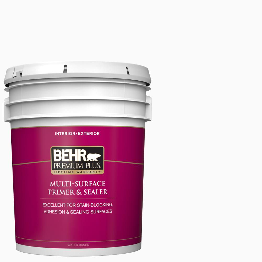 BEHR Premium Plus 5 Gal White Acrylic Interior Exterior Multi Surface   White Flat Behr Premium Plus Primers 43605 64 1000 