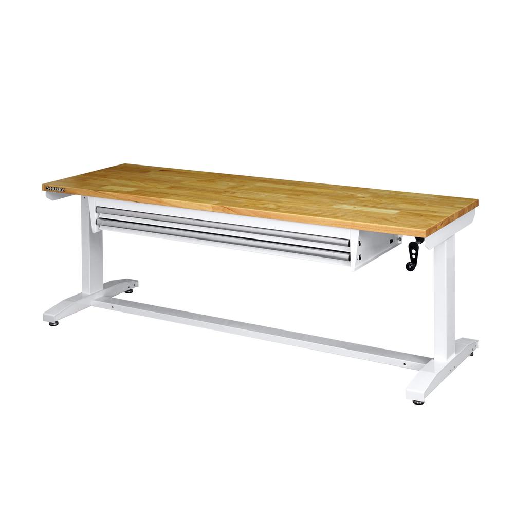 Husky 72 in 2 drawers adjustable height work table in white home