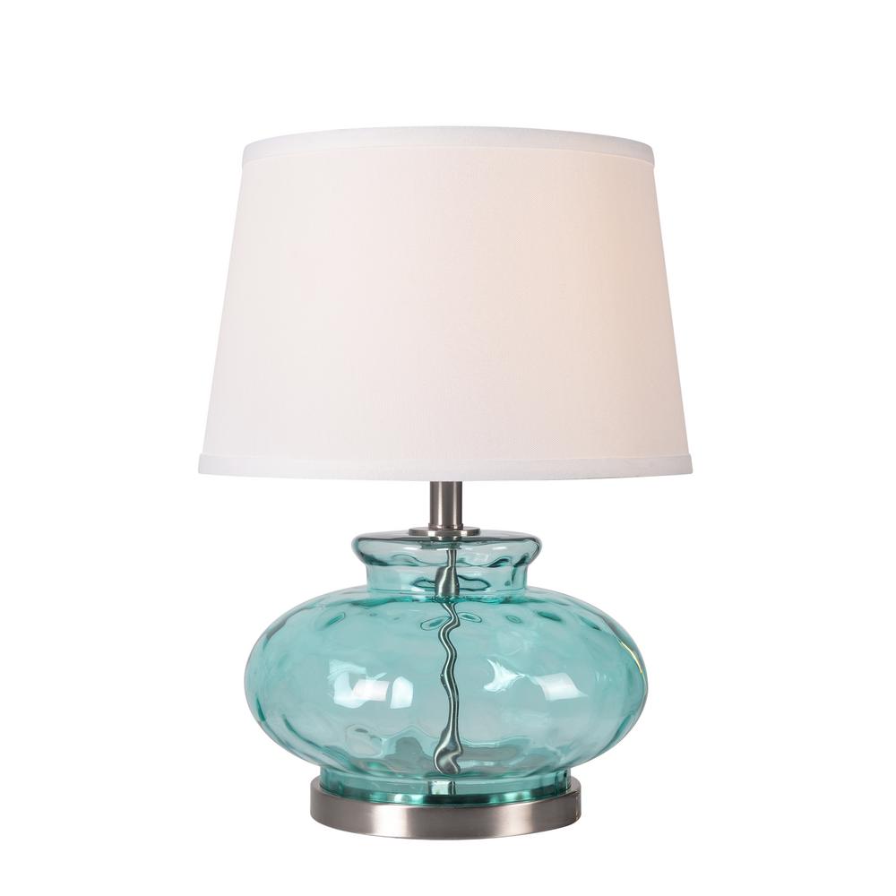 Manor Brook Jessie 20 5 In Blue Glass Table Lamp With Brushed Steel Accents Mb100172 The Home Depot