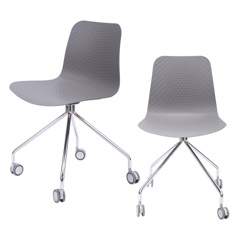 cozyblock hebe series gray office chair designer task chair molded plastic  seat with chrome wheel legs set of 2hebe4gry2  the home depot