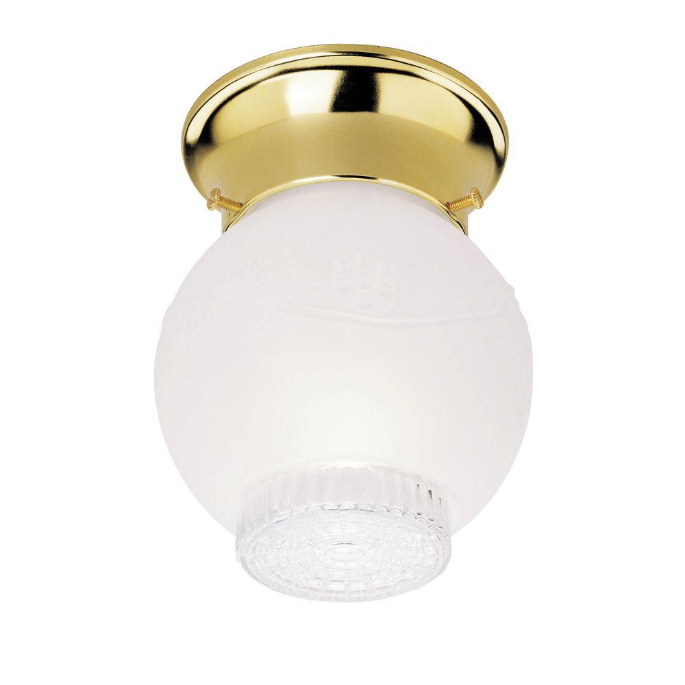 Westinghouse 1 Light Ceiling Fixture Polished Brass Interior Flush Mount With Frosted And Clear 6323