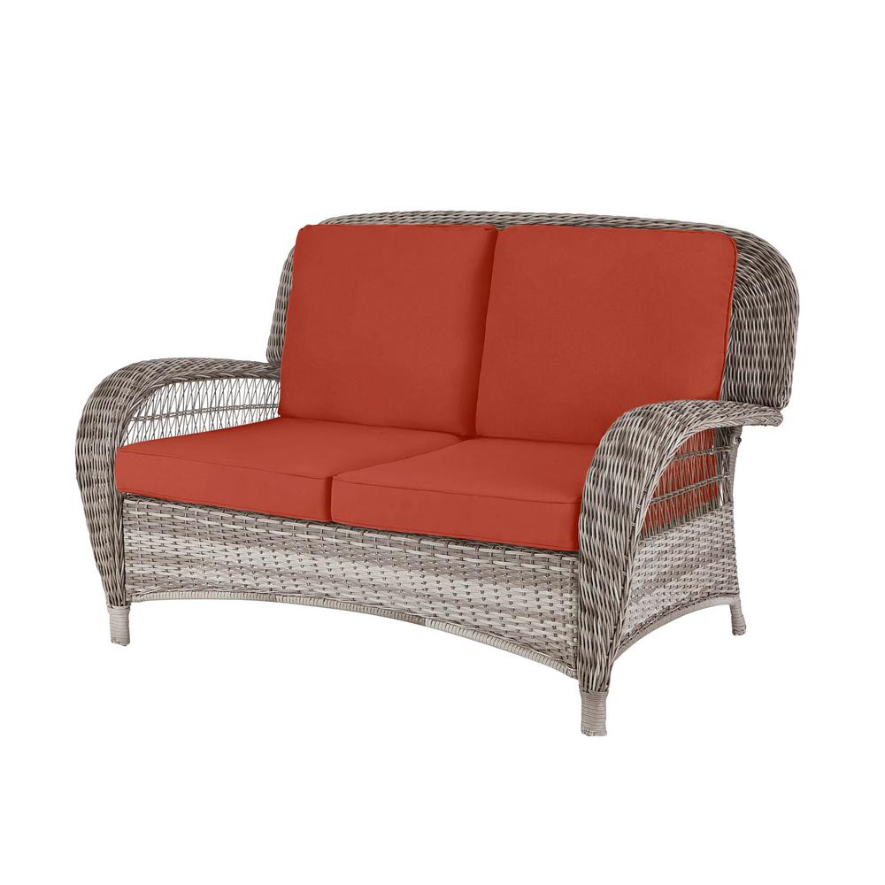 Hampton Bay Beacon Park Gray Wicker Outdoor Patio Loveseat with