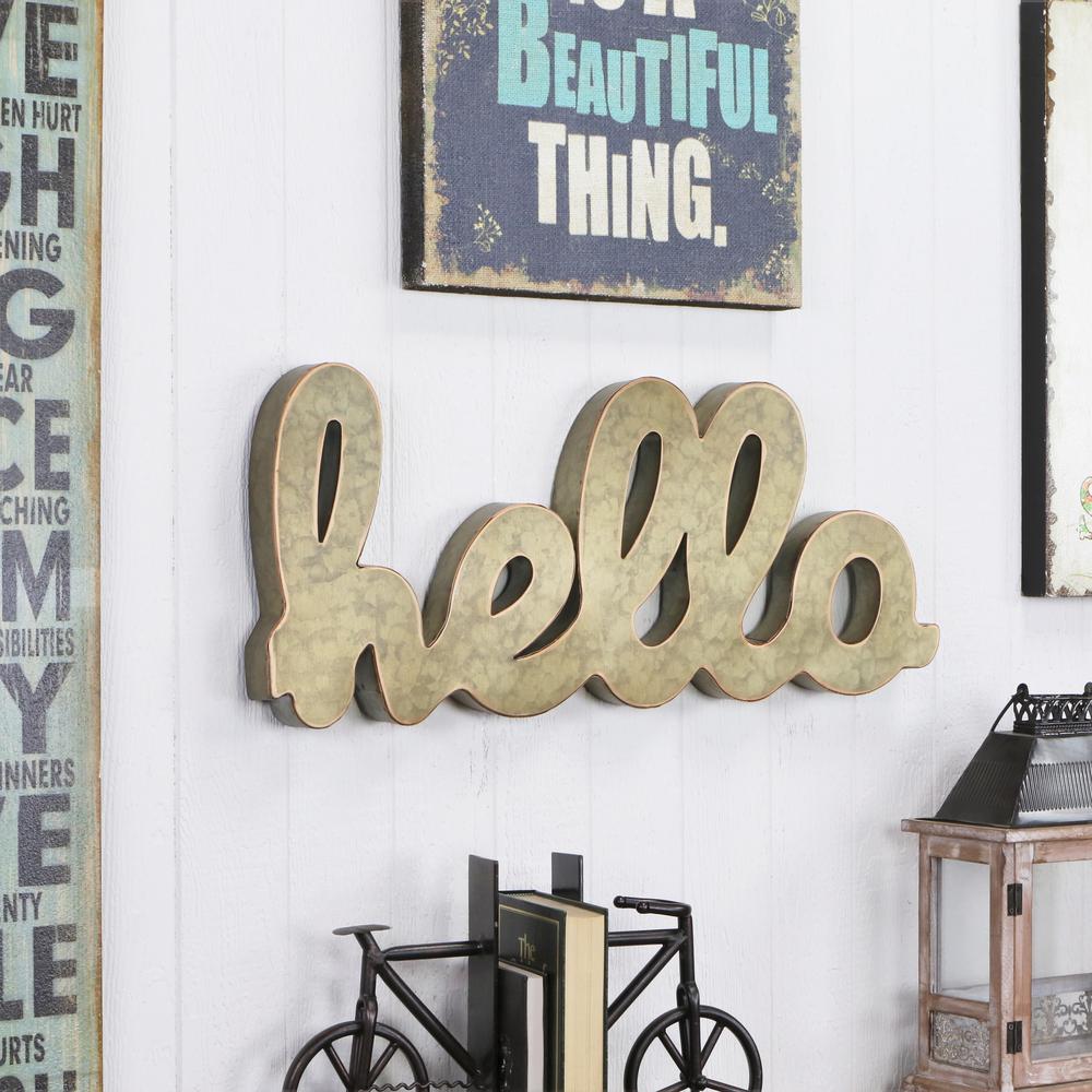 Cheungs Gold Wall And Table Galvanized Hello Sign 4684 The Home Depot - Gold Wall Letters Decor Cheungs Gold Wall And Table Galvanized Hello Sign 4684 The Home Depot - Gold Wall Letters Decor