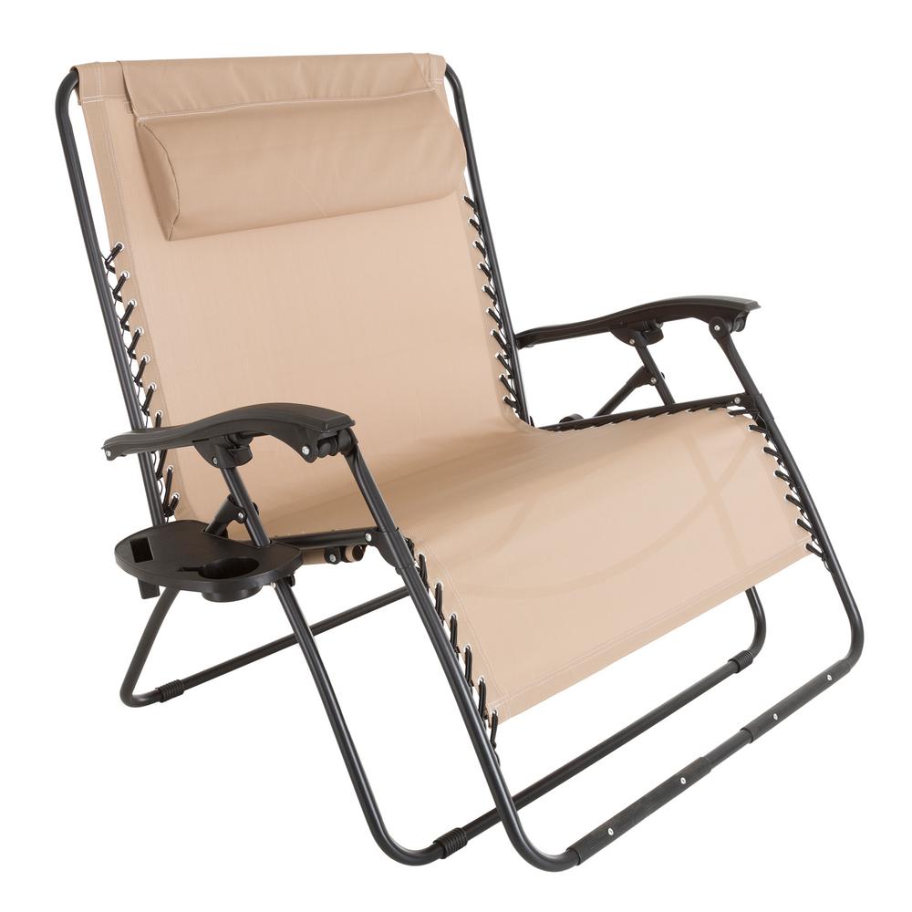 Pure Garden Zero Gravity Beige Metal Reclining Lawn Chair