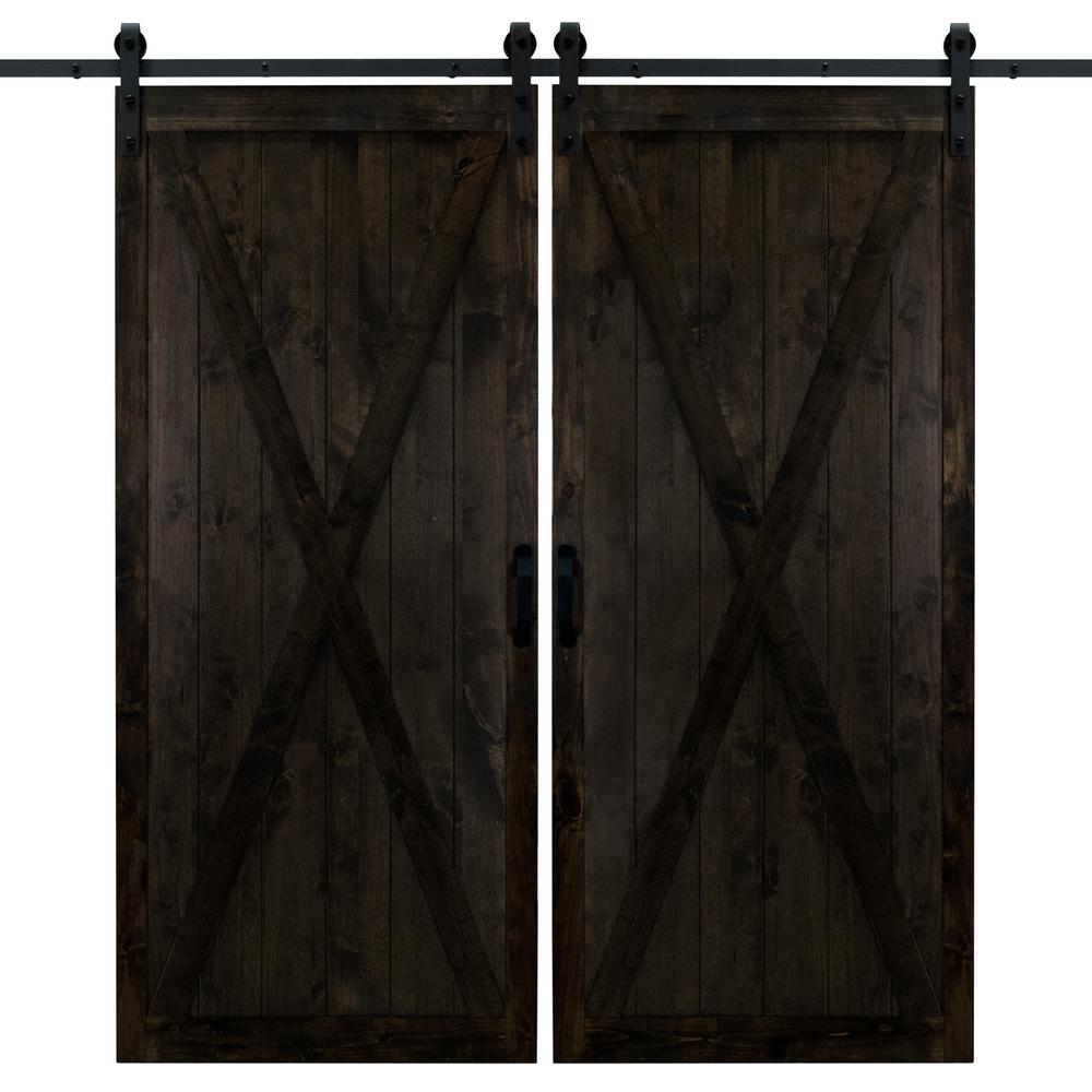 Dogberry 36 in. x 84 in. Classic X Midnight Black Double Sliding Barn