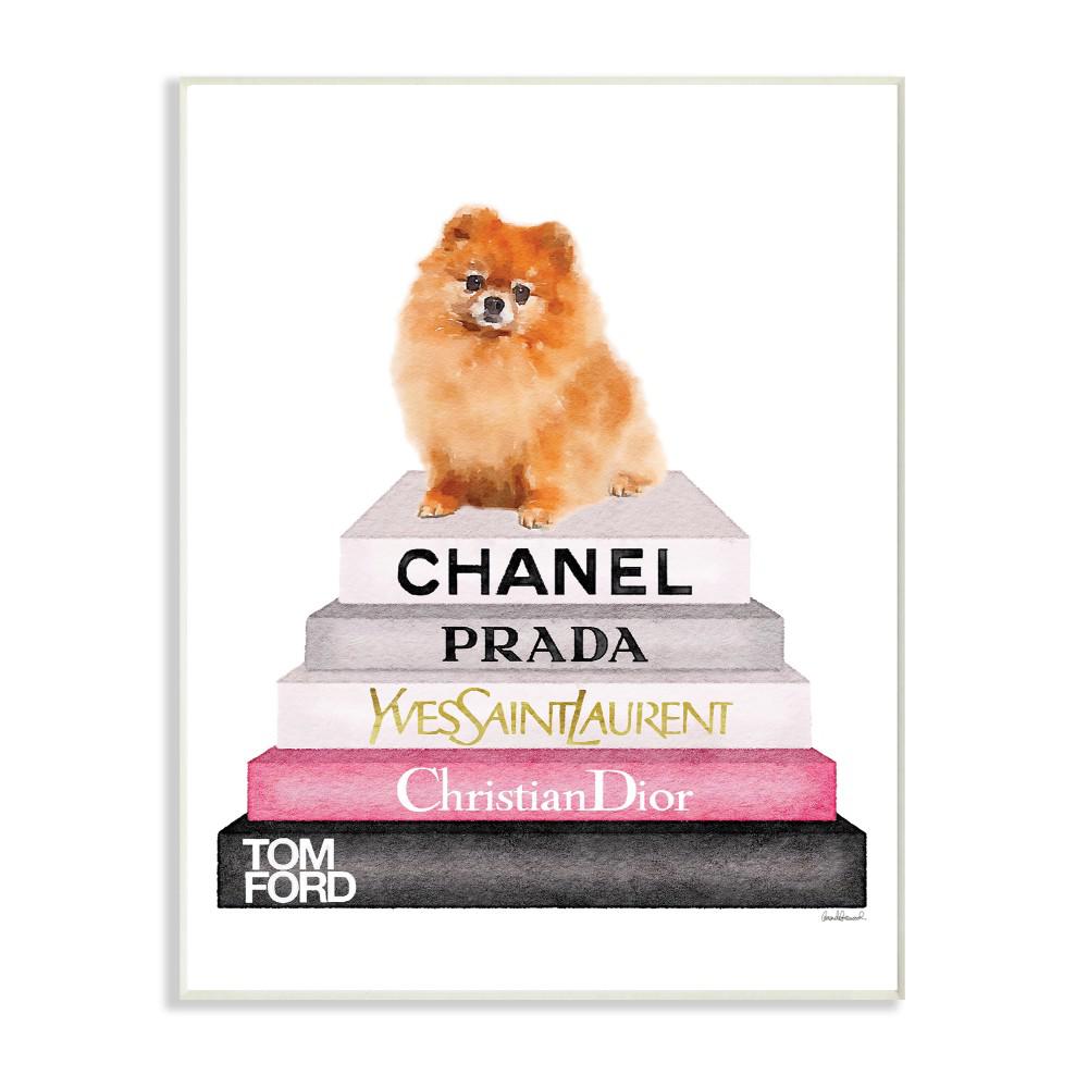 Stupell Industries 12 5 In X 18 5 In Watercolor High Fashion Bookstack Pomeranian Dog By Artist Amanda Greenwood Wood Wall Art Agp 146 Wd 13x19 The Home Depot