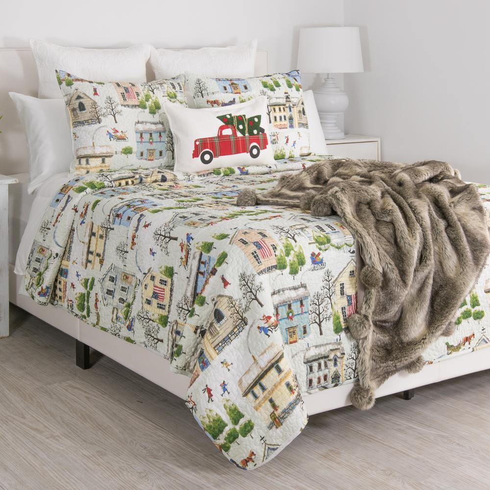 Holiday Village 3 Piece Multicolored Christmas Queen Quilt Set