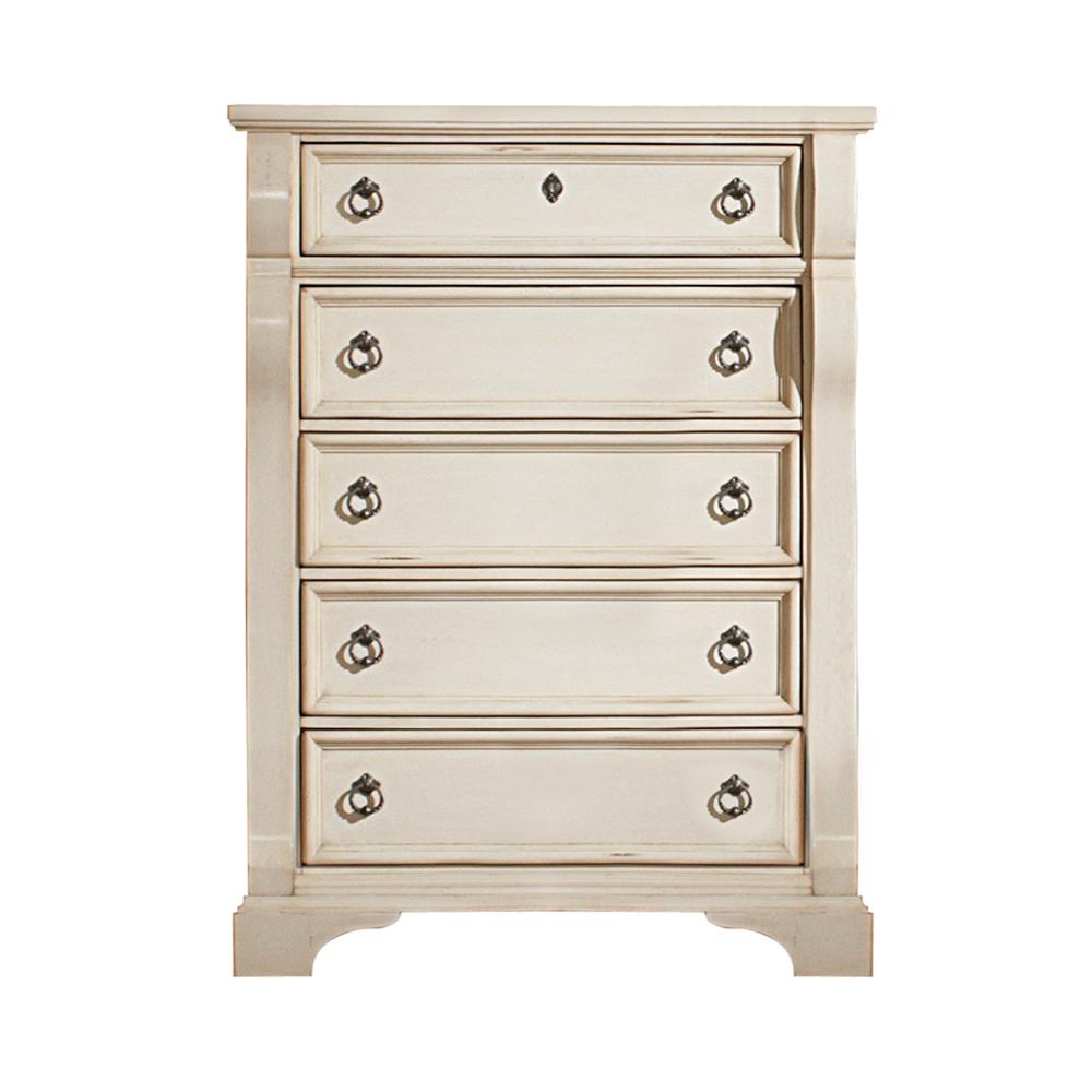 American Woodcrafters Heirloom 5 Drawer Antique White Chest 2910