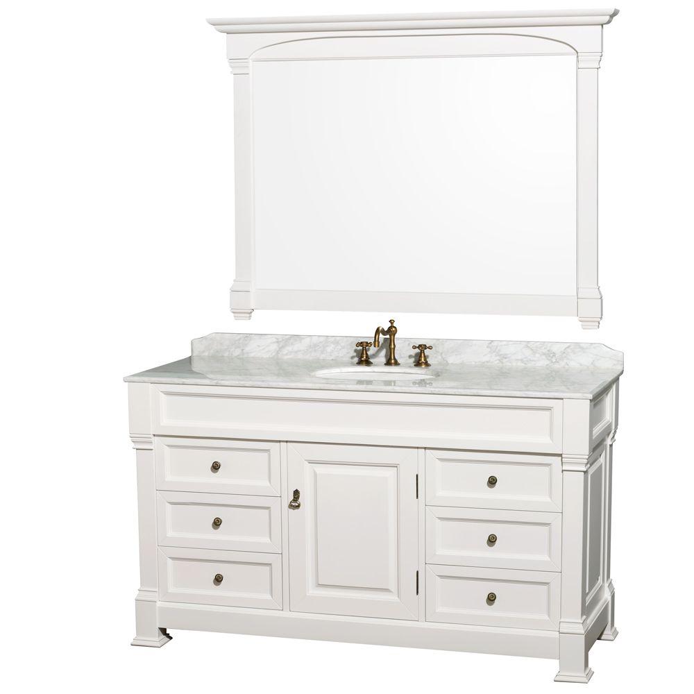 Wyndham Collection Andover 60 In Single Vanity In White With Marble Vanity Top In Carrara White With Porcelain Sink And Mirror Wcvtras60swhcmundm56 The Home Depot