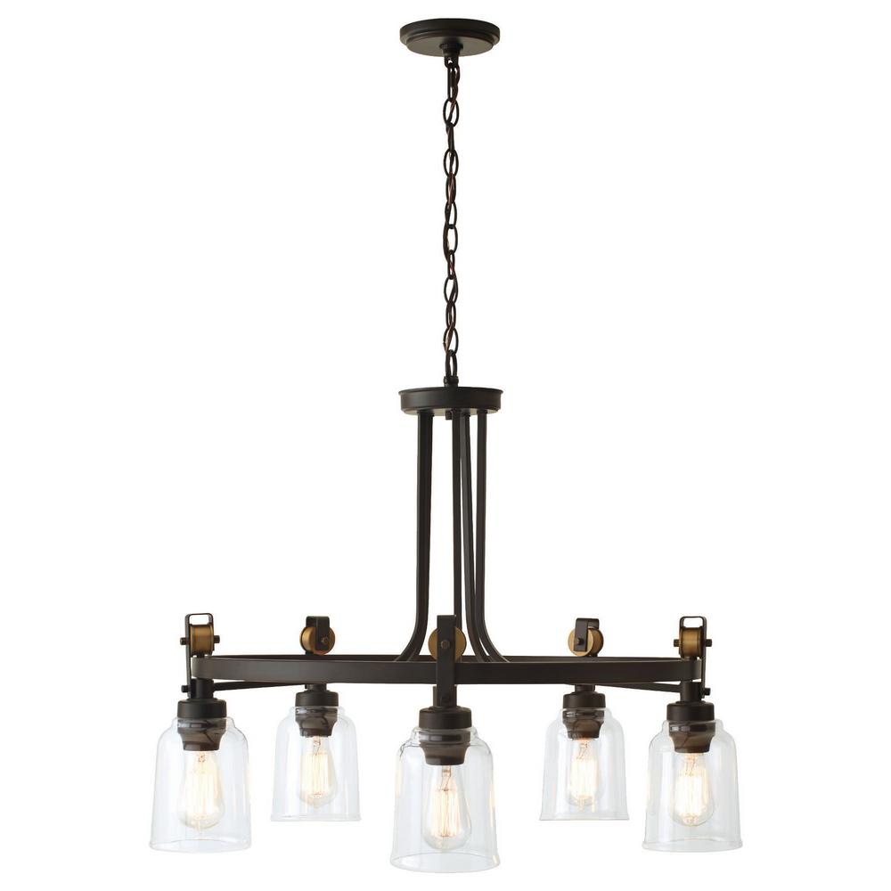Home Decorators Collection Knollwood 5-Light Antique Bronze Chandelier with Vintage Brass Accents and Clear Glass Shades