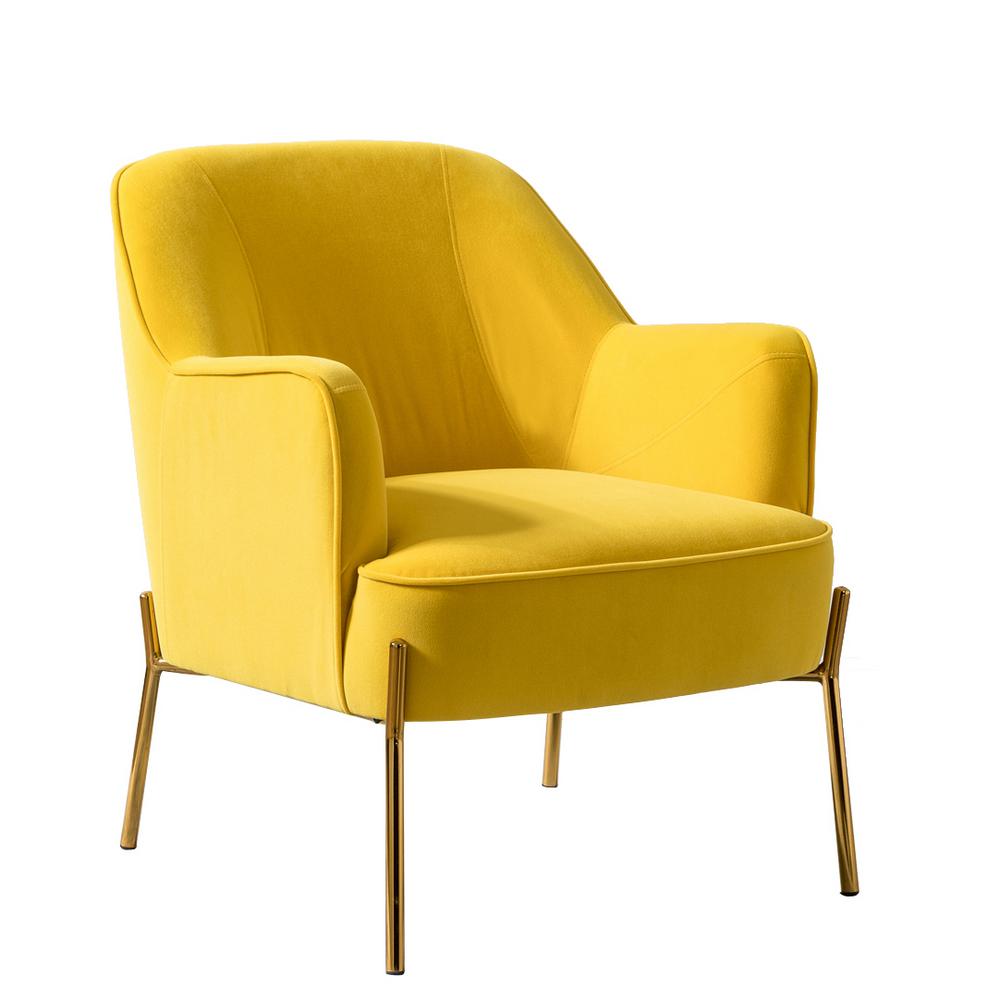 JAYDEN CREATION Nora in Yellow with Gold Metal Leg Velvet Accent Chair ...